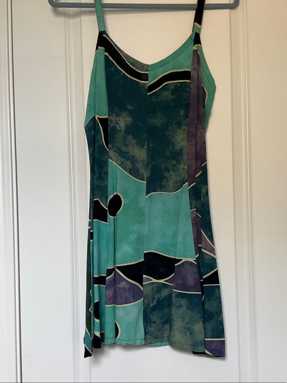 Sleeveless Teal & Green Abstract Print Slip Dress